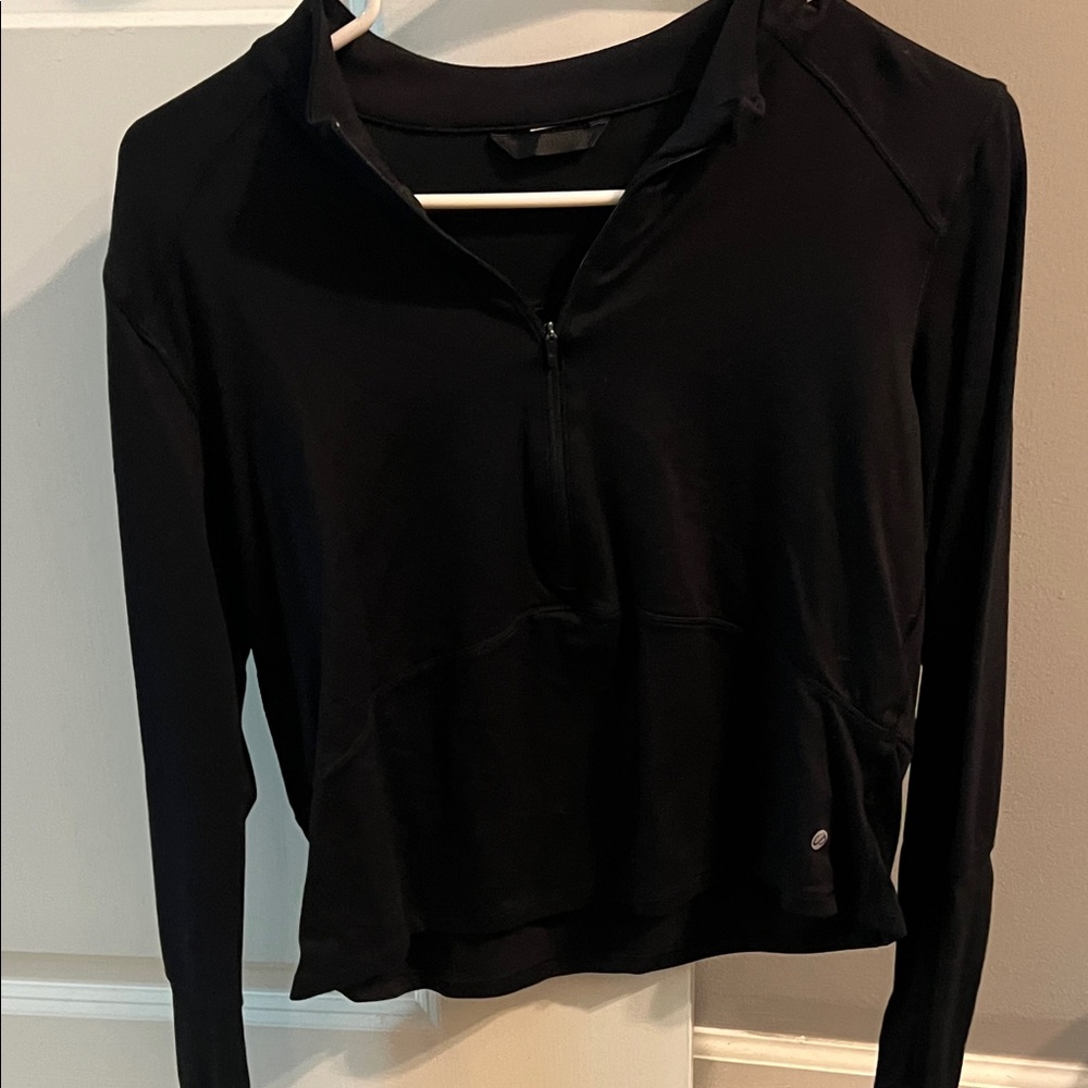 Black Women's Crop Long Quarter Zip Top